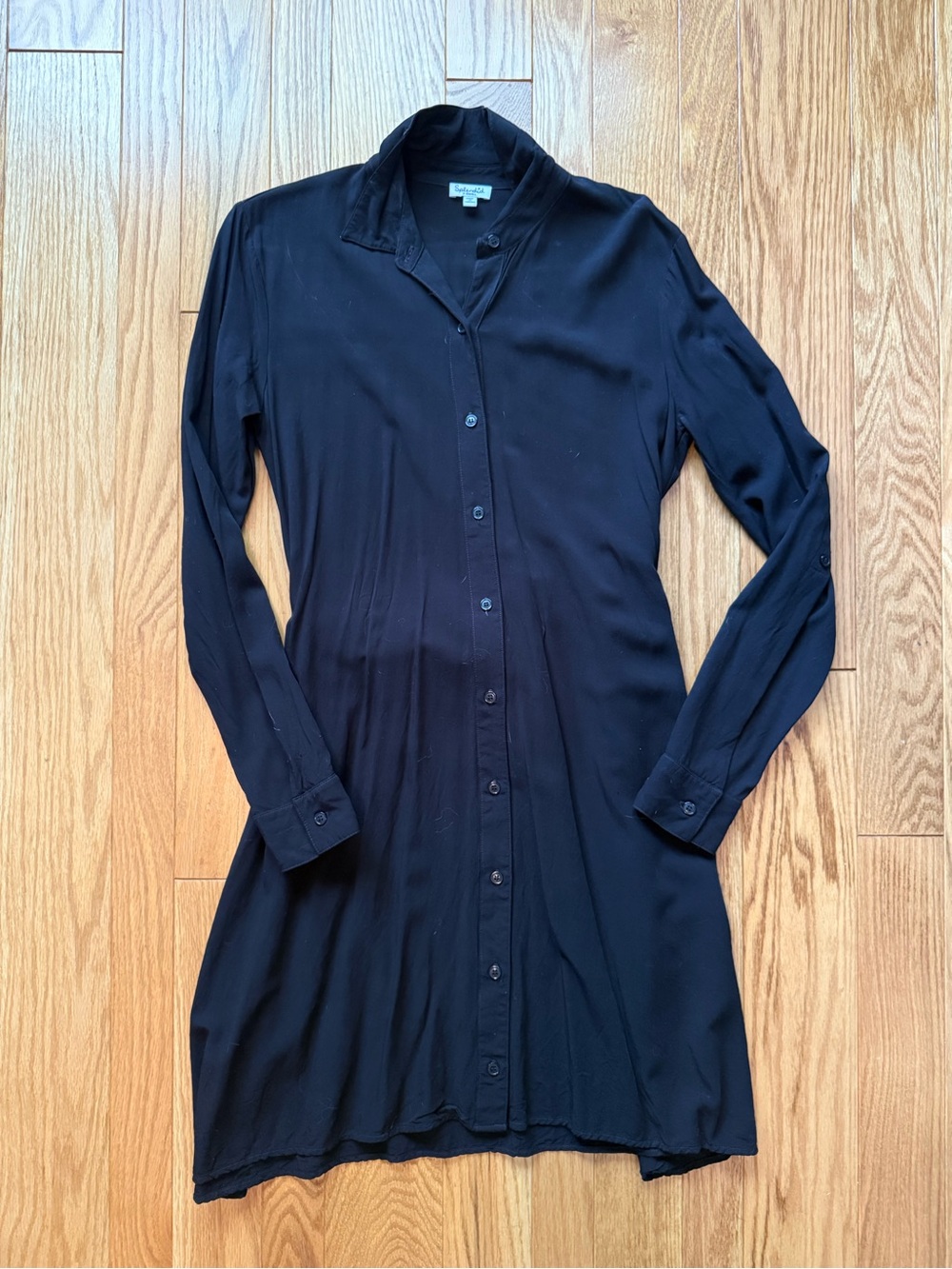Splendid Black Long-Sleeve Button-Front Shirt Dress